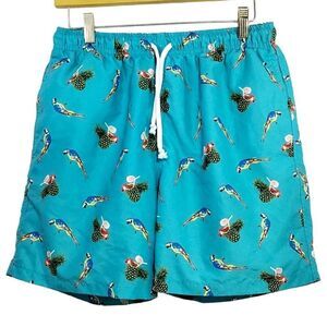Crown & Ivy Teal Parrot Swim Trunks Mens Sz M
